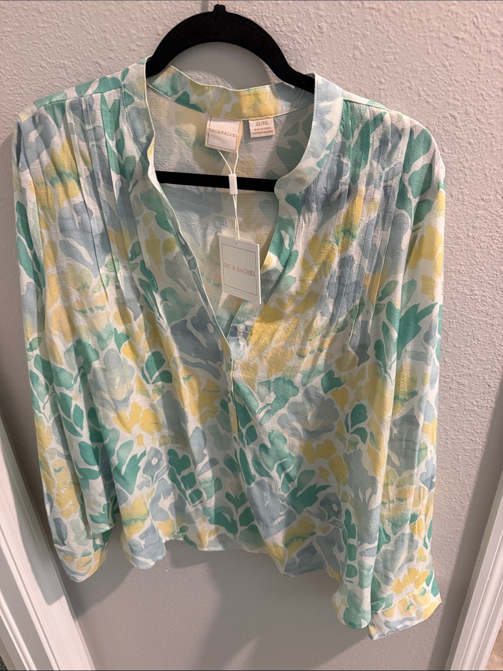 Zac & Rachel Pastel Floral Pintuck Blouse - Mint/Yellow/Light Blue